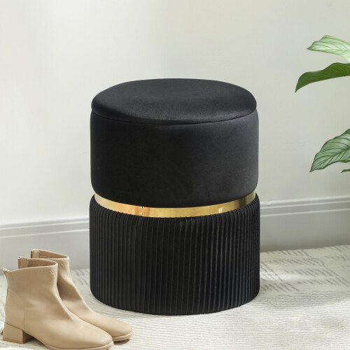 Homcom (Black) HOMCOM Round Pouffe Storage Footstool with Hidden Space