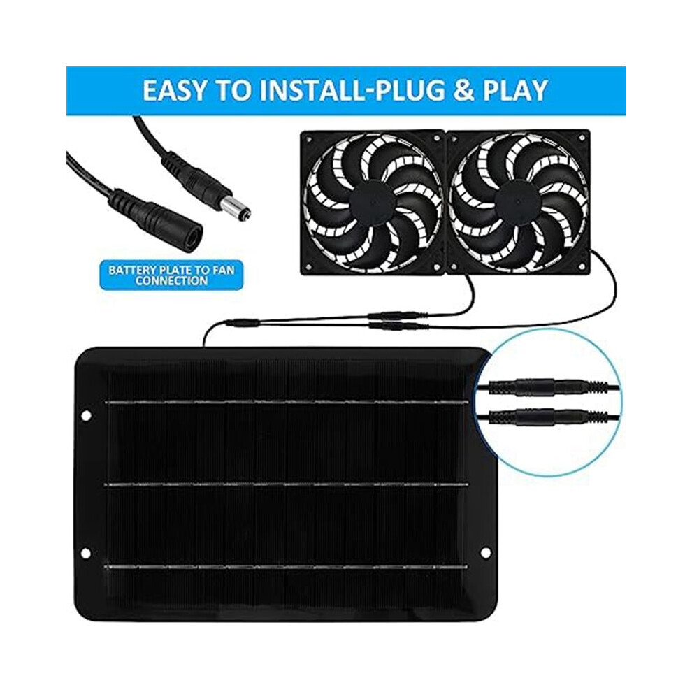 Solar Panel Fan Kit, 10W 12V Solar Fan For Greenhouse, Solar Panel Powered Dual Fan With 31.5Inch Cable, For Sheds 6032048539406