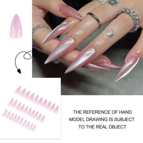 Pink Cat Eye Nail Tips, Natural & Unbreakable 2