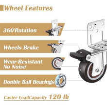 Side Mount Casters,Casters Set of 4 with Brake,L-Shape Plate Small Wheels for Furniture,Cabinet Casters,2 in(L-Shape)
