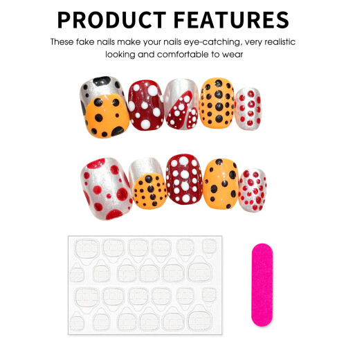 (XS) Ladybug Print Fake Nails - Short & Durable 1
