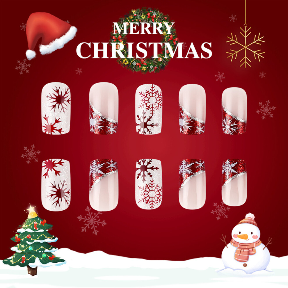 Dcph-Clothing 24Pcs Glitter Christmas Fake Nails For Women