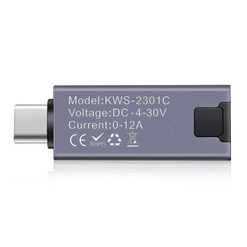 KOWSI Type-C Multi-Function Digital Display Ammeter Power Meter  4-30V 12A Voltmeter Ammeter Capacity Tester KWS-2301C 1