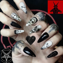 24pcs Black Punk Skeleton Nail Tips
