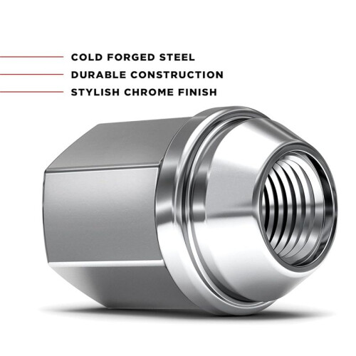 1709D-24AM Solid Piece Chrome M14x1.50 Duplex Bulge Lug Nut for Select Chevy///Ram, 24 Pack 2