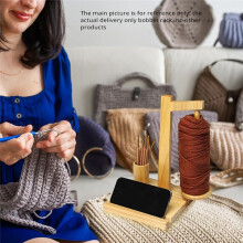 Wooden Yarn Holder Phone Stand, Wooden Yarn Holder with Phone Stand, Magnetic Wooden Yarn Spool Rack Brown