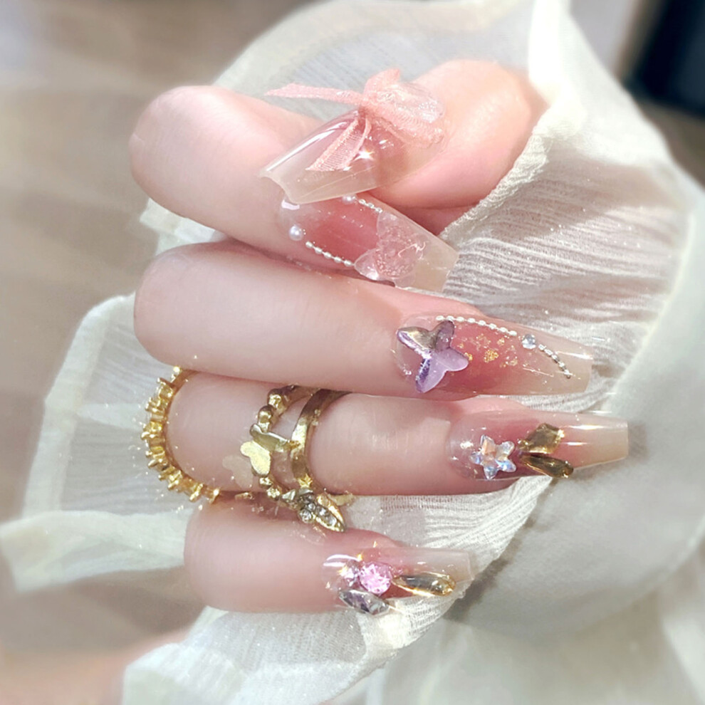Dcph-Clothing Glitter Pink Reusable False Nails For Women
