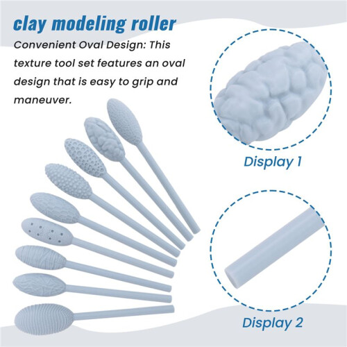 Texture Tool Sets for Clay Art 9Pcs, Clay Modeling Pattern Rollers Kit, Clay Texture Rolling Emboss Plaids Hand Rollers 2