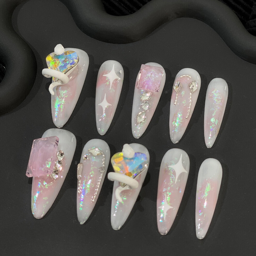 Bright-Home (S) White Pink False Nails With Snake Decor Odorless Provides A Comfortable Experience For Stage Performance Wear