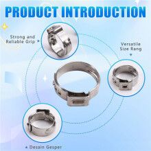 130PCS 5.8-21mm Stainless Steel Hose Clamp Stepless Strap Crimping Ring Clamp Suitable for Pipe Connection