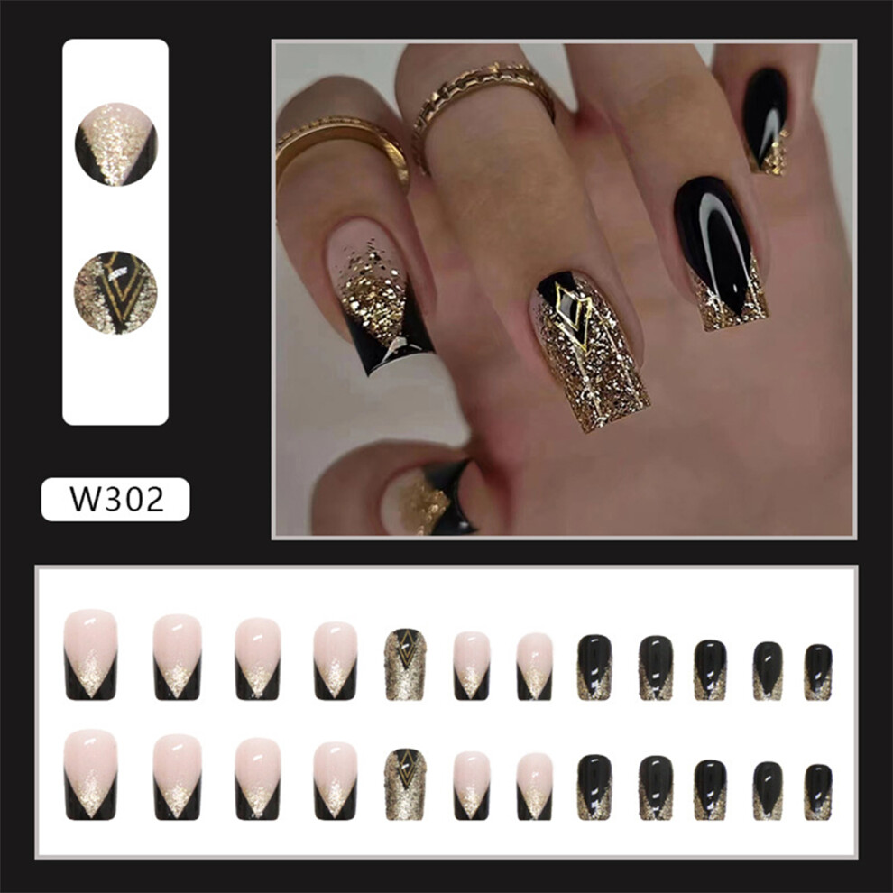 Dachuang Beauty Gold Shiny Black And Fake Nails Ultra Flexible For Lasting Comfort Fake Nails For Beginners Nail Decoration Practice