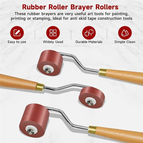 3pcs Rubber Rollers Rollers for Crafting, Ink Roller Set with Comfort Grip for Printmaking, Crafts, and Stamping 2