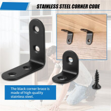 20 pcs Black L Brackets 90 Degree Angle Stainless Steel Joint Bracket Fastener for Wood Chair Bookshelf Board Window Furniture