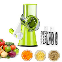 Coupe-Légumes Rotatif Manuel, Râpe à Fromage et Légumes de Cuisine, Hachoir avec 3 Tambours Tranchants en Acier Inoxydable Vert