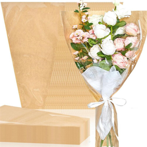 Pacote com 50 Mangas de Flores para Buquê, Saco de Papel de Embrulho de Flores de 14 X 22 Polegadas, Papel de Flores  Frontal Transparente 1
