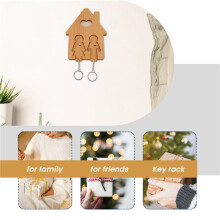 Wood Key Holder Wall-Mounted Key , Wooden Key Rack Key Holder for Wall with Key Hooks Couple