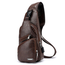(Dark Brown) USB Charging Men\'s Crossbody Sling Bag - Gift