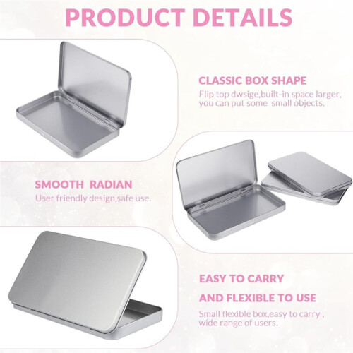 Rectangular Metal Tin Box with Lid Metal Hinged Lid Tin Metal Empty Tin Box Container Silver Storage Tin Box,20PCS 2