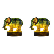 2X Lampe de Table Animale Lampe D'Éléphant en Résine Teintée Veilleuse de Bureau Veilleuse de Table, Lampe de Veilleuse Animale Tachée 3D