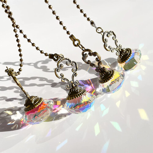 4 Pieces Artificial Crystal Ceiling Fan Pull Chains Pull Chain Extension with Connector for Light Ceiling Fan Desk Lamp 1
