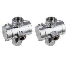 2X ABS Chrome 3 Way Diverter Hose Fitting T Shape Adapter Connector for Angle Valve Hose Bath Shower Arm Toilet