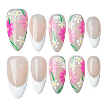 (S) Sweet Flower Nails 10pcs - Nude, Pink, White