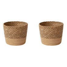 2X Pot de Fleurs Tissé en Paille, Panier en Osier, Panier de Rangement en Rotin, Panier de Jardinière Tissé à la Main M