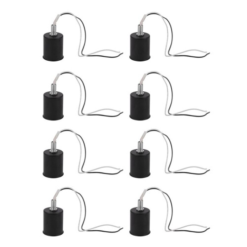 8X E27 Ceramic Screw Base Round LED Light Bulb Lamp Socket Holder Adapter Metal Lamp Holder with Wire Black