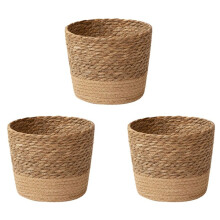 3X Straw Weaving Flower Plant Pot Wicker Basket Rattan Flowerpot Storage Basket Handmade Woven Planter Basket M