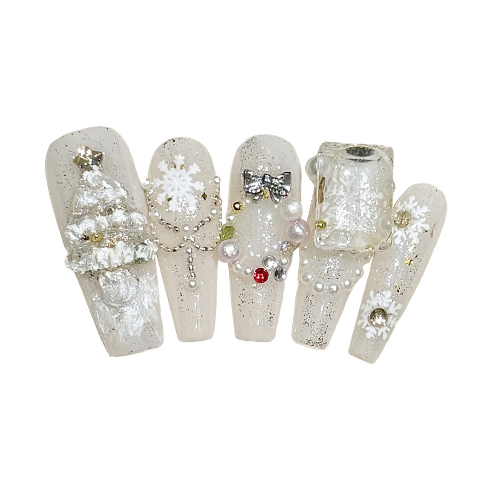 Dachuang Beauty (L) Glitter White Press-On Nails, No Smell, Eco-Friendly