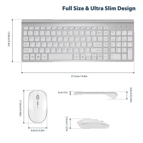 Wireless Keyboard and Mouse Combo  Silver 1