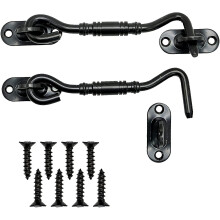 (As show, One size) Pxcl Cabin Hook 2 Pieces Door Latch Hook Black Stainless Steel Hooks With Door Oil Latches And Bolts (10cm)