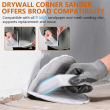 Drywall Corner Sander with 12PCS 9 Inch Sanding Discs, Semi-Circular Hook and Loop Backing for Efficient Sanding