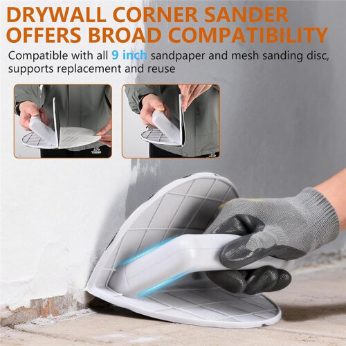 Drywall Corner Sander with 12PCS 9 Inch Sanding Discs, Semi-Circular Hook and Loop Backing for Efficient Sanding