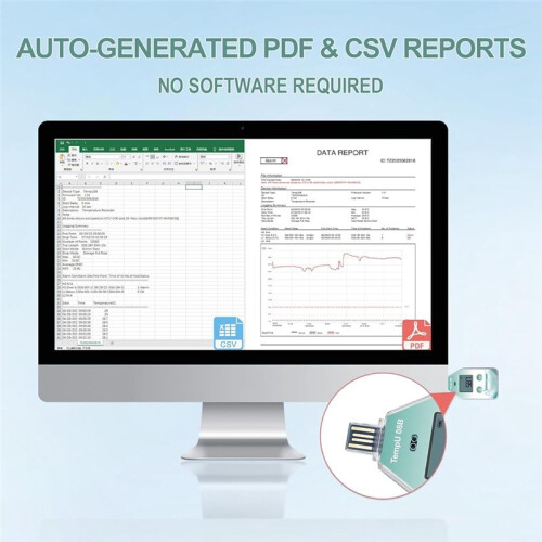 USB Disposable Temp Recorder for Medical Refrigerator, 1 Pcs with Auto PDF/CSV Report 1