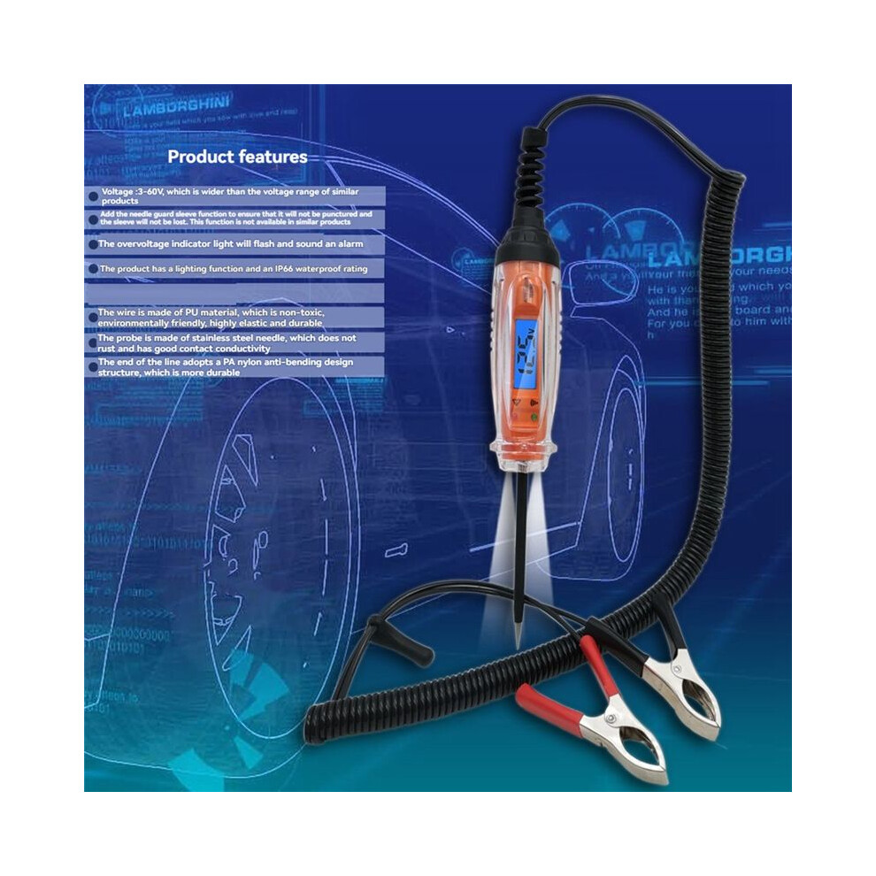 3-60V Car Power Tester Bipolar Automotive Wiring Tester Digital Lcd Automobile Power Tester Automotive Wiring Repairing 6032476634315