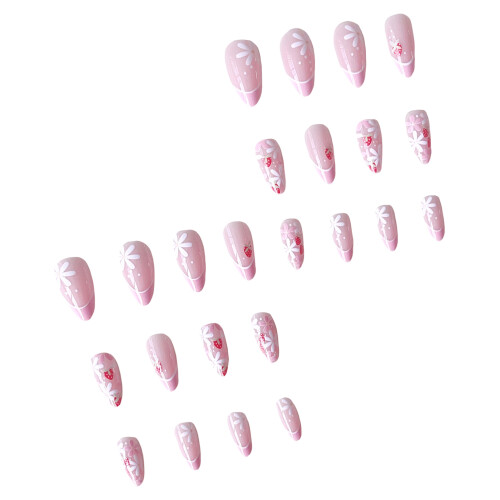 Strawberry Print Pink Stick-on Nails - Durable & Stylish 1