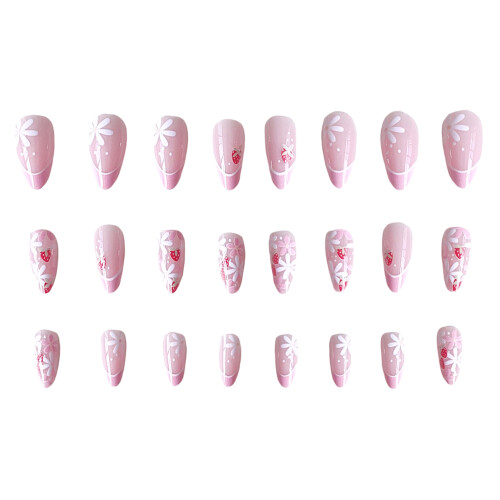 Strawberry Print Pink Stick-on Nails - Durable & Stylish 2