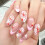 Strawberry Print Pink Stick-on Nails - Durable & Stylish 8