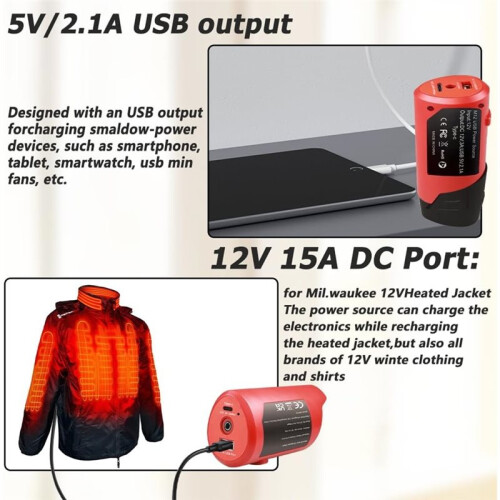 M12 Battery Adapter with Type-C Port and  12V Outlet,Power Source Replacement for  12V Battery Adapter 2