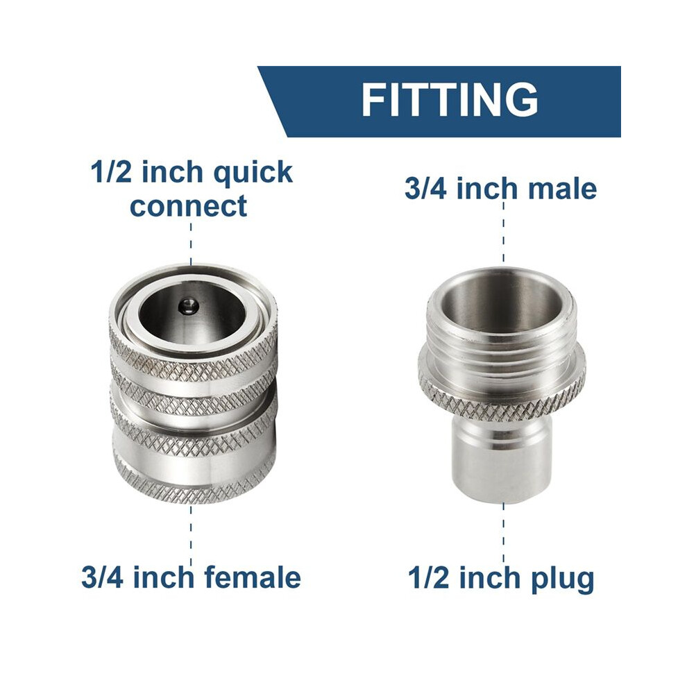 Stainless Steel Pressure Washer Quick Connect Kit,M22 14Mm To 3/8In Quick Connect,3/4In To 1/2In Quick Release Adapter 4712233184742