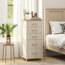 HOMCOM Fabric Chest of Drawers, 5 Drawer Dresser for Bedroom, Beige