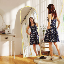 (Gold) HOMCOM Full Length Mirror with Aluminium Alloy Frame Hanging or Leaning