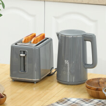 (Grey) HOMCOM 1.5L 3000W Fast Boil Electric Kettle and 2 Slice Toaster Set