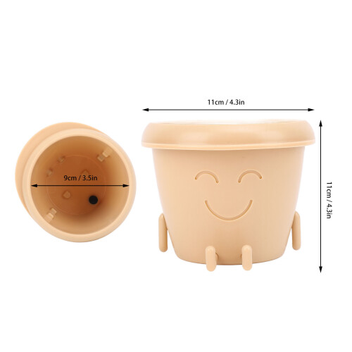 Maceta con rostro sonriente de patas rectas beige 9cm 11x11cm 1