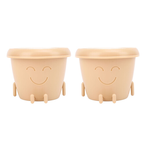 Maceta con rostro sonriente de patas rectas beige 9cm 11x11cm 2