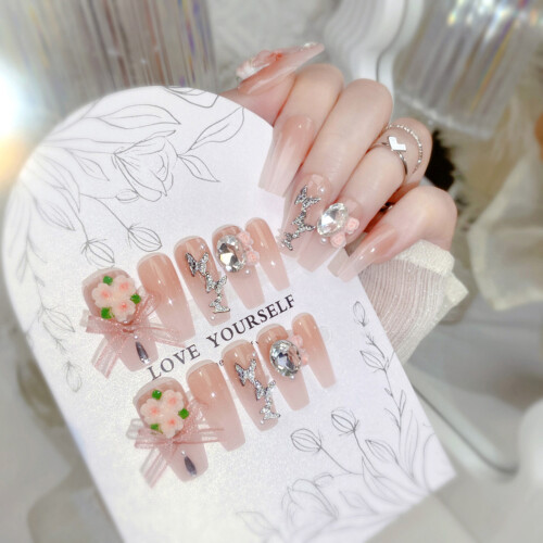 Butterfly Pink Fake Nails - Odorless & Comfortable 2