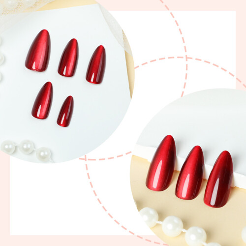 Eco-Friendly Cherry Red Cat Eye Nail Tips 1