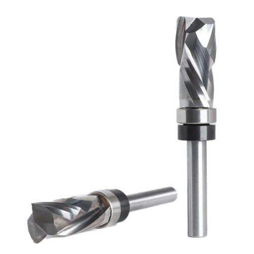 Bearing Ultra-Performance Compression Flush Trim Solid Carbide CNC Router Bit for Woodworking End Mill 1/4 Inch Shank 2