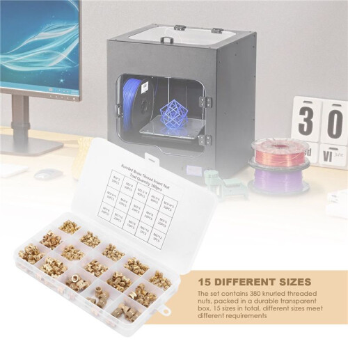 380Pcs Thread Inserts M2 M2.5 M3 M4 M5 M6 Metric Female Thread Brass Knurled Threaded Embedment Nuts Assortment Kit 2